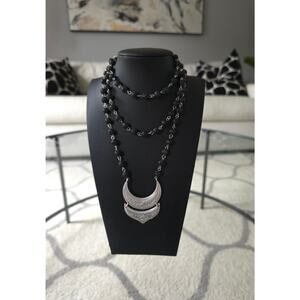 Marlyn Schiff Black Beaded Silver Necklace New